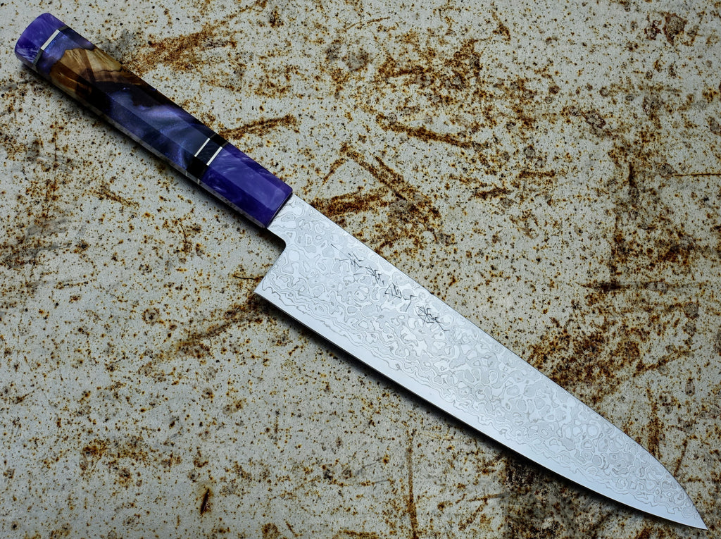 Kikuichi NWD Nickel Warikomi Damascus 45 layers Rose-wood Series 240mm Gyuto with Custom Handle