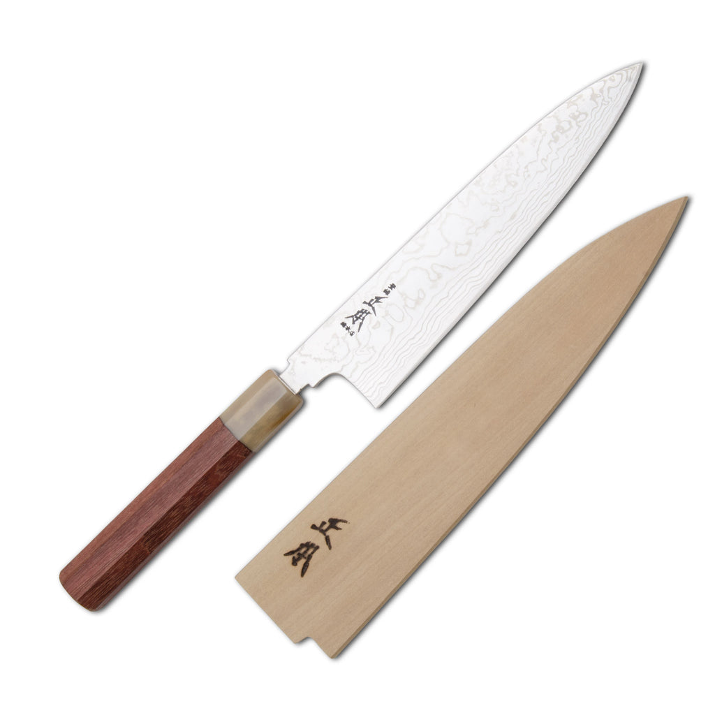 MASAMOTO DAMASCUS 8.2"WA-GYUTO WITH PURPLE HEART WOOD HANDLE