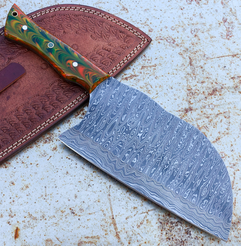 HK Knives 7" Damascus Cleaver with Sheath #6
