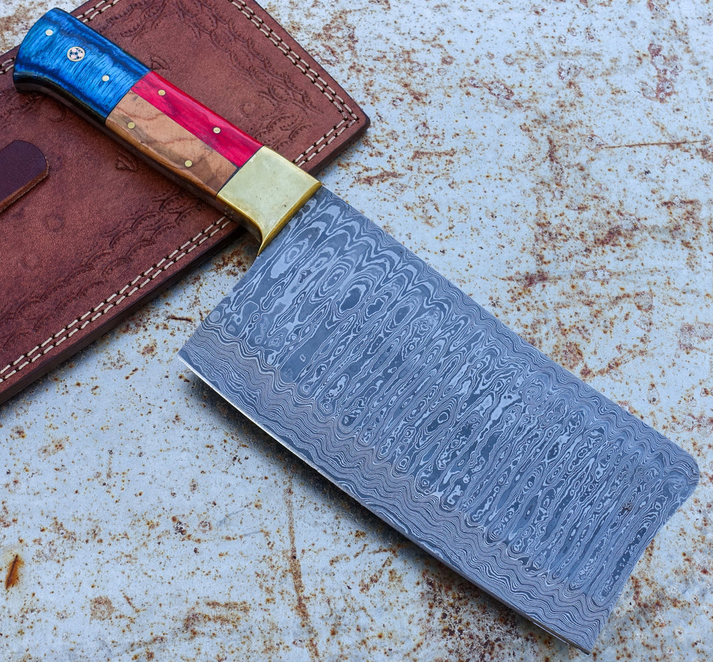 HK Knives 7" Damascus Cleaver with Sheath #3