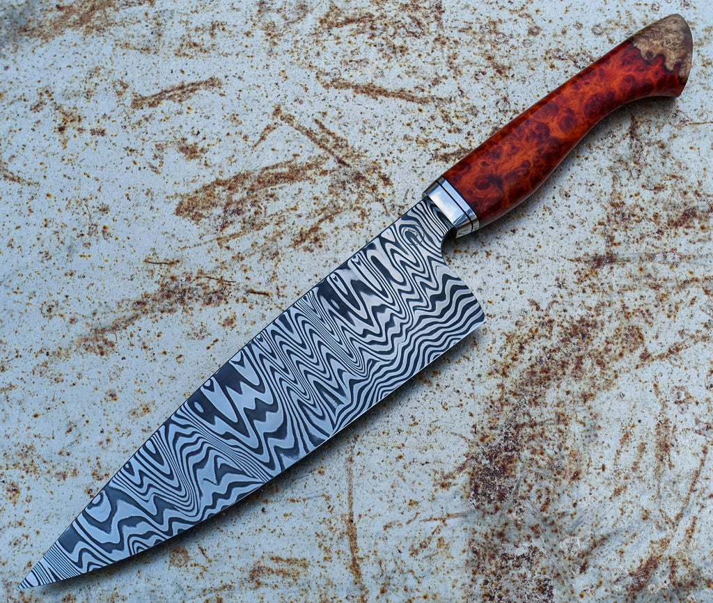 Attell Knives 205mm Nirto-V Stainless Damascus Chef's Knife
