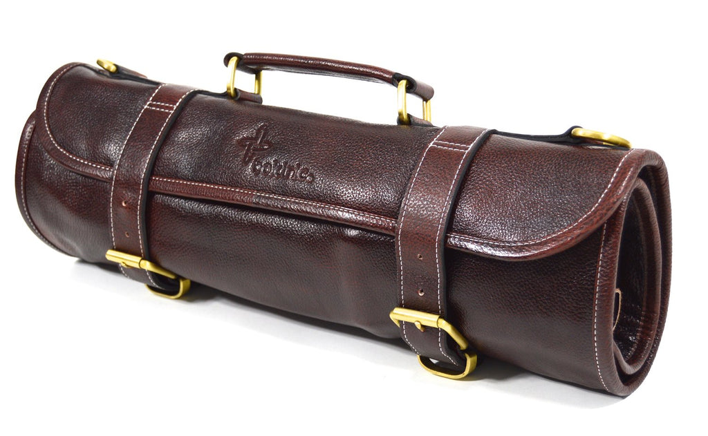 Leather 9 Pocket Knife Roll (Brown)
