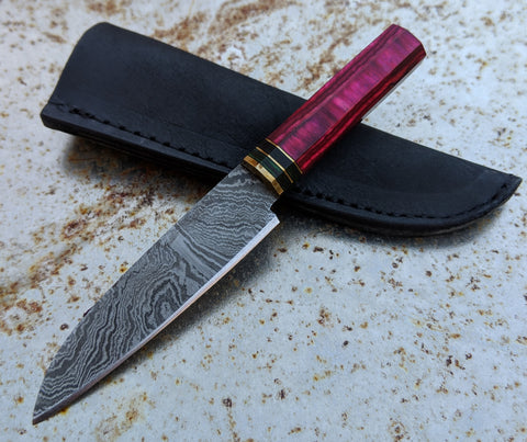 Black Blade Knives Mini Knife with Pink Wa handle (Includes Sheath)