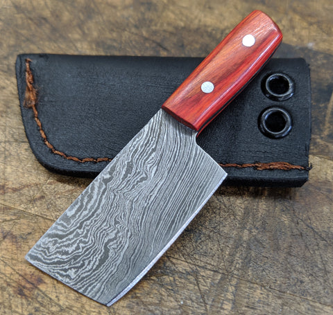 Black Blade Knives Mini Cleaver with Red - Orange handle (Includes Sheath)