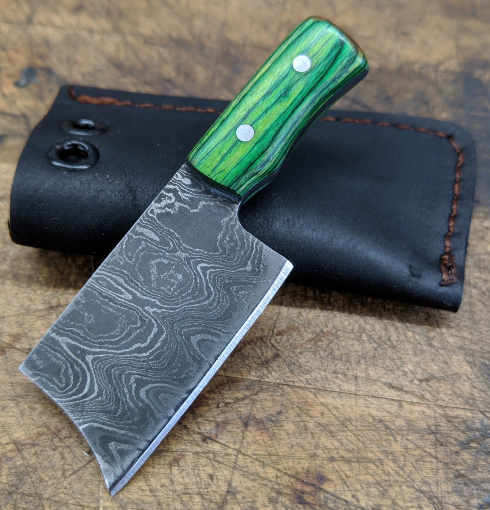 Black Blade Knives Mini Cleaver with Green handle (Includes Sheath)