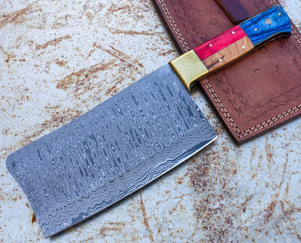 HK Knives 7" Damascus Cleaver with Sheath #3