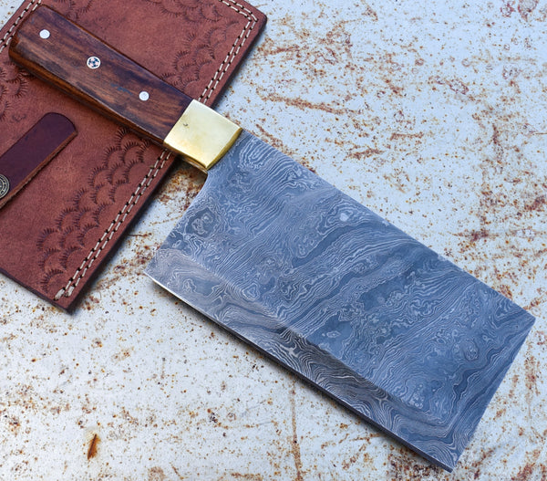 HK Knives 7" Damascus Cleaver with Sheath #1