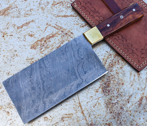 HK Knives 7" Damascus Cleaver with Sheath #1