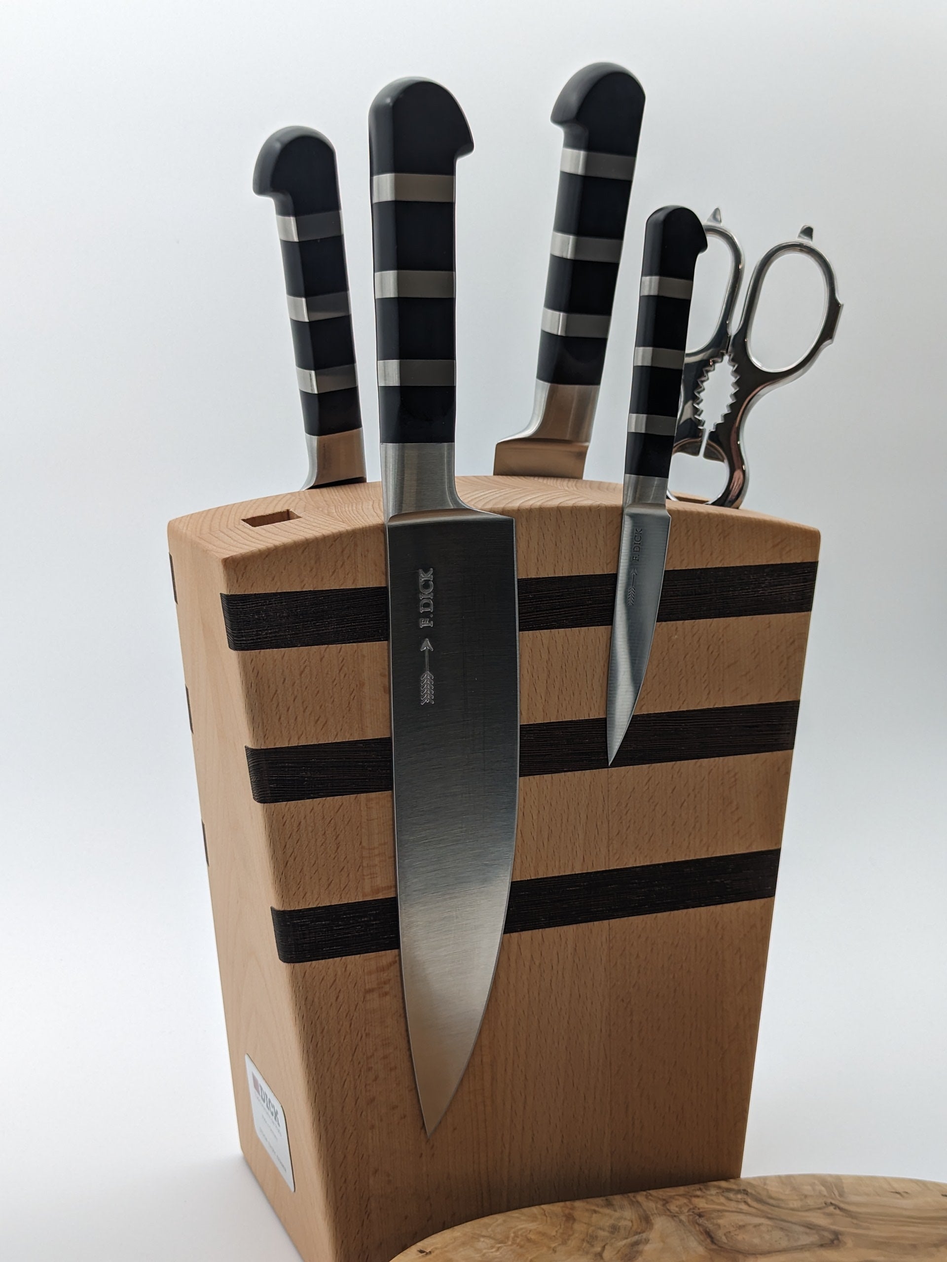 F DICK 1905 Series Wooden Magnetic Knife Block 6 Pc Set