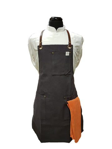 Chef's Satchel LEATHER STRAP WAXED CANVAS APRONS - Dark Blue