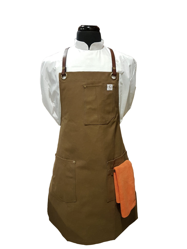 Chef's Satchel LEATHER STRAP WAXED CANVAS APRONS - Khaki